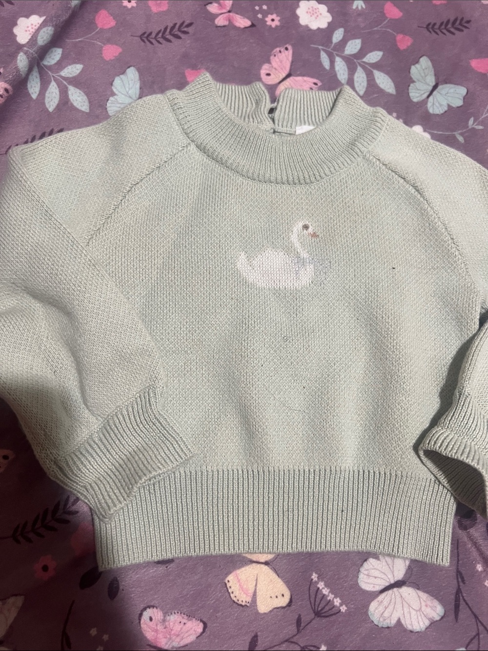 Light Mint Swan Embroidered Kids Sweater